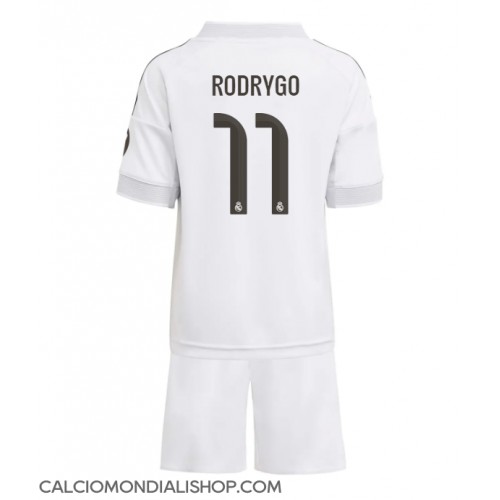 Maglie da calcio Real Madrid Rodrygo Goes #11 Prima Maglia Bambino 2025-26 Manica Corta (+ Pantaloni corti)